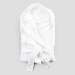 Accappatoio Bianco di Lino Pesante con Cappuccio Lusso Italiano - Palace
