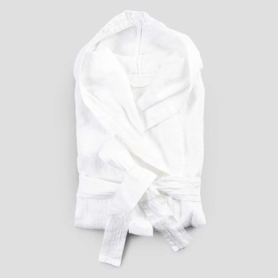 Accappatoio Bianco di Lino Pesante con Cappuccio Lusso Italiano - Palace