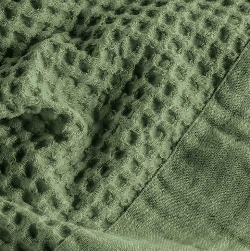 Accappatoio con Cappuccio in Nido D'Ape di Cotone con Balza di Lino - Plush
