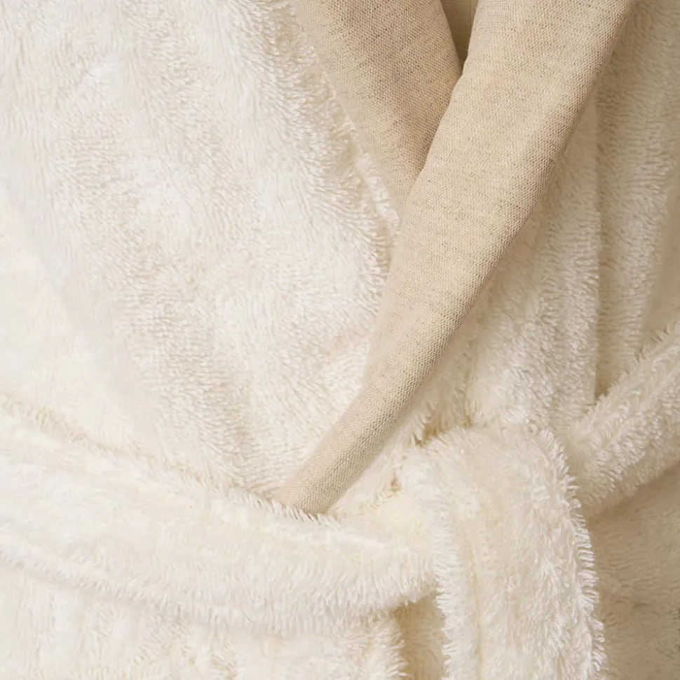 Accappatoio con Collo a Scialle in Spugna di Cotone e Balza in Lino - Mellow