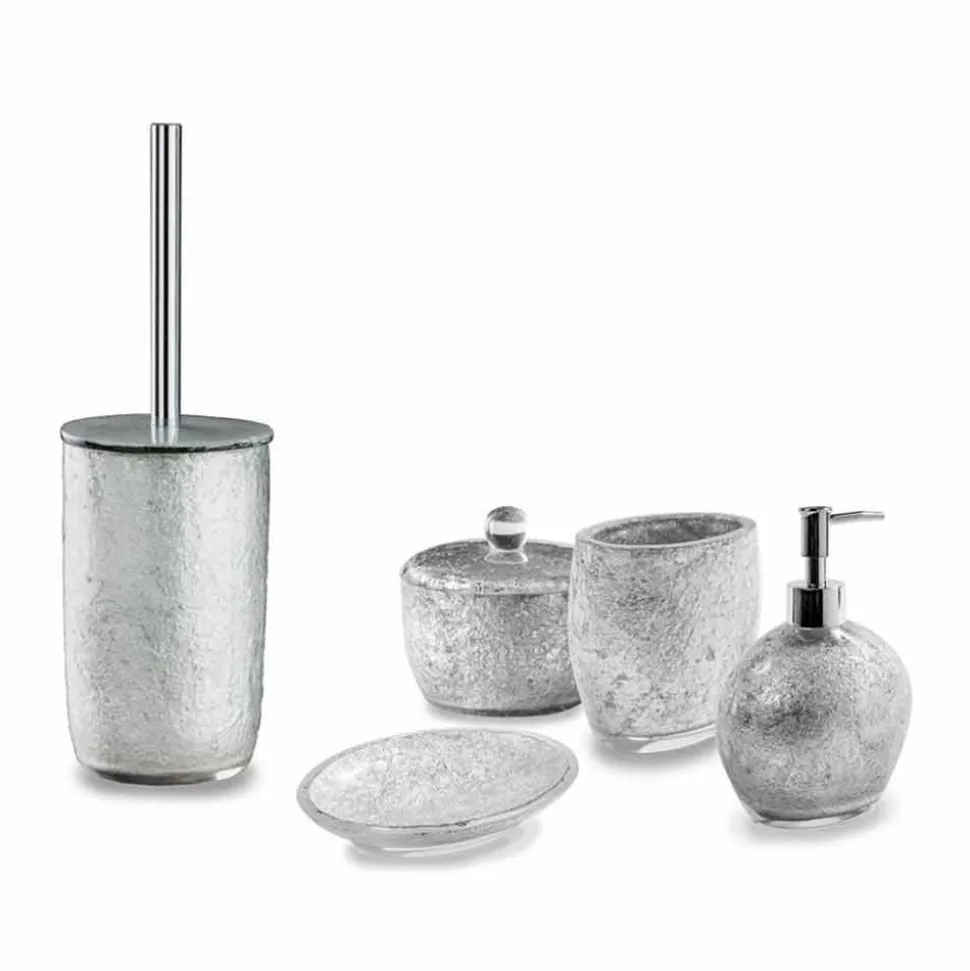 Accessori Bagno in Resina Rivestita in Foglia Argento - Argentino