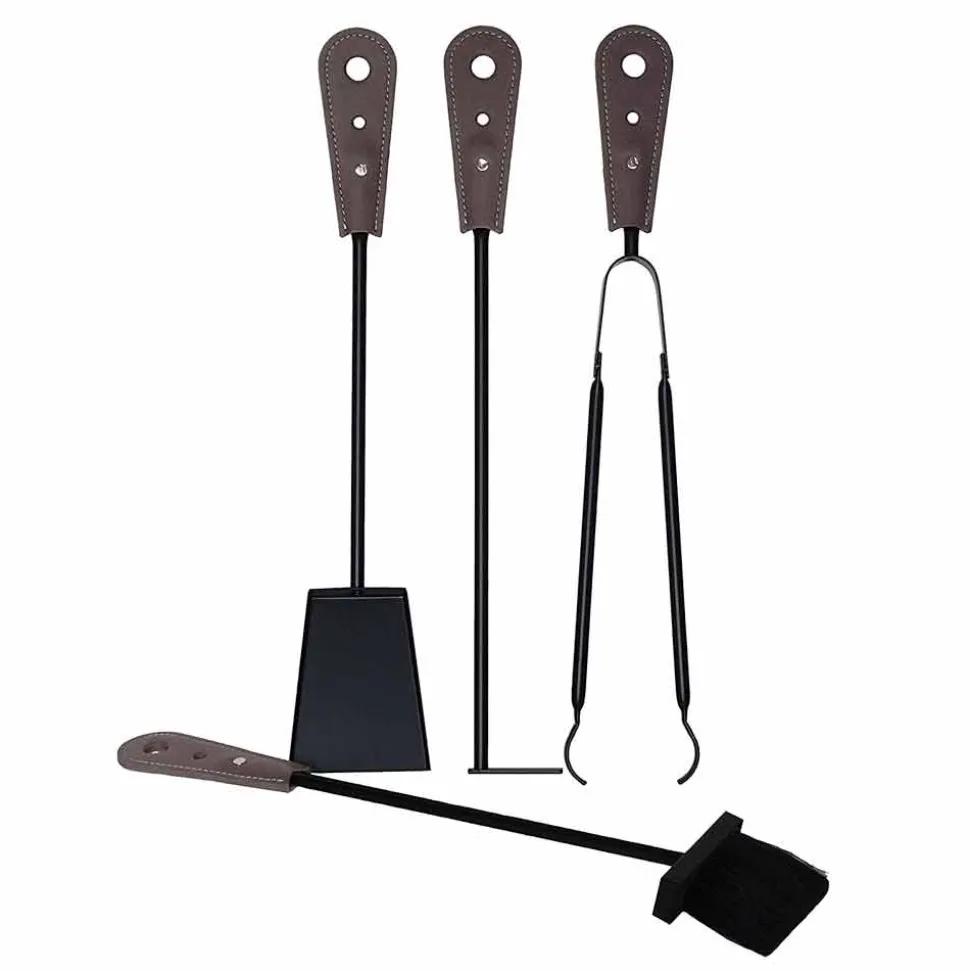 Accessori per camino con portaferri in cuoio Nilar, design moderno