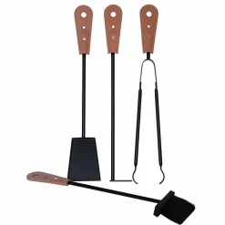 Accessori per camino con portaferri in cuoio Nilar, design moderno