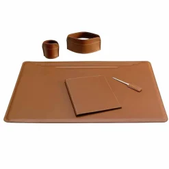 Accessori per Scrivania in Cuoio da 5 Pezzi Made in Italy - Ebe