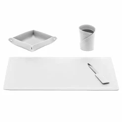 Accessori Scrivania in Cuoio Rigenerato, 4 Pezzi, Made in Italy  - Ascanio