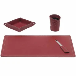 Accessori Scrivania in Cuoio Rigenerato, 4 Pezzi, Made in Italy  - Ascanio