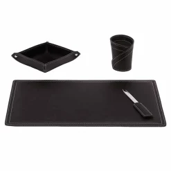 Accessori Scrivania in Cuoio Rigenerato, 4 Pezzi, Made in Italy  - Ascanio