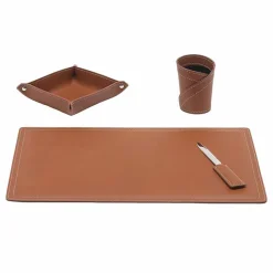 Accessori Scrivania in Cuoio Rigenerato, 4 Pezzi, Made in Italy  - Ascanio