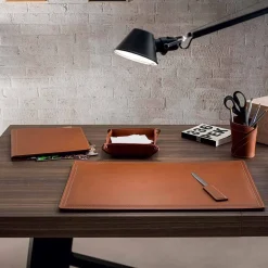 Accessori Scrivania Ufficio in Cuoio Rigenerato, 5 pz, Made in Italy  - Ascanio