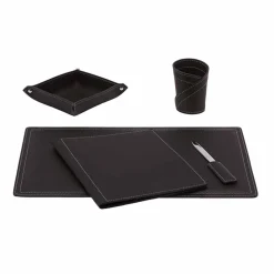 Accessori Scrivania Ufficio in Cuoio Rigenerato, 5 pz, Made in Italy - Ascanio