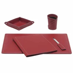 Accessori Scrivania Ufficio in Cuoio Rigenerato, 5 pz, Made in Italy - Ascanio