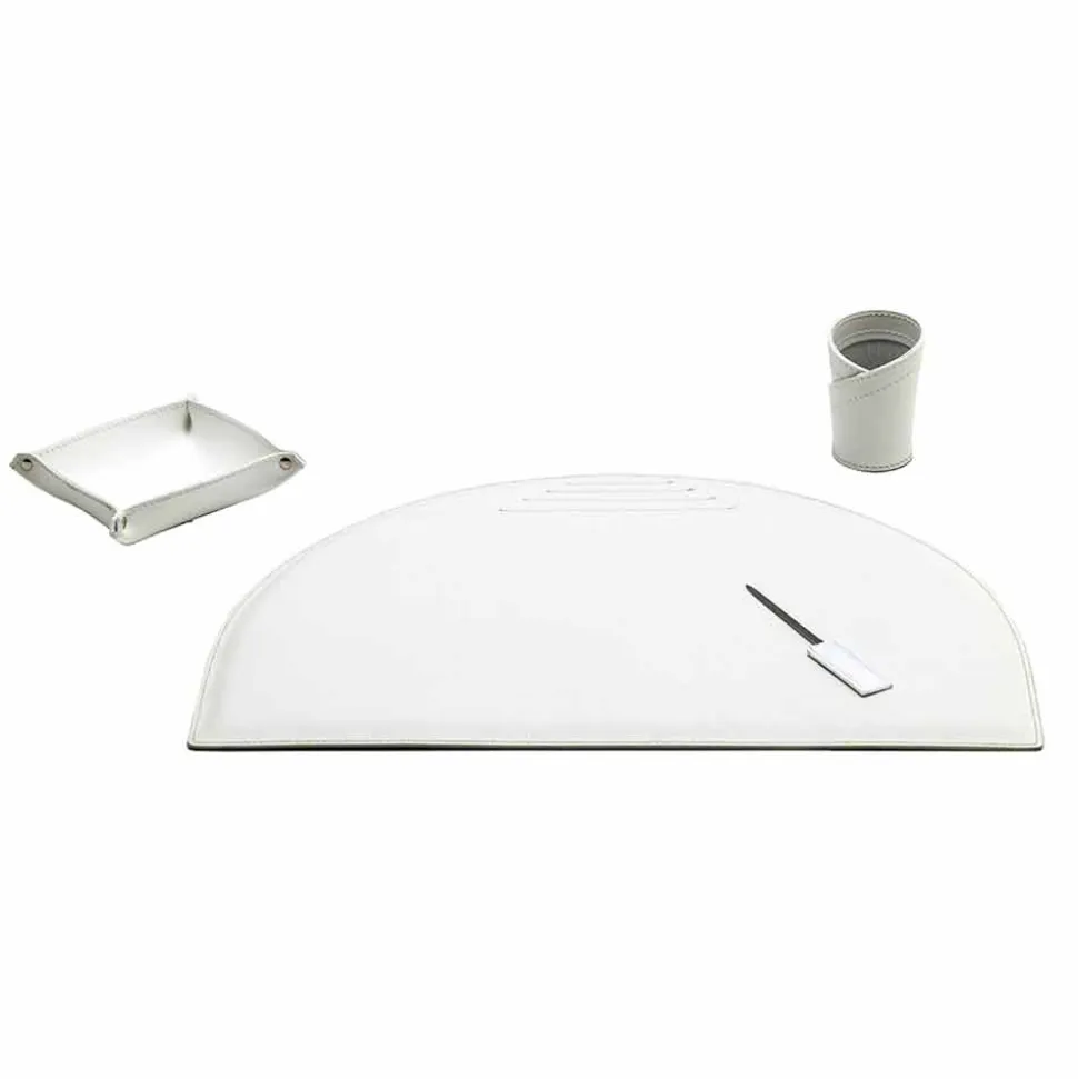 Accessori Ufficio per Scrivania in Cuoio Rigenerato, Made in Italy- Medea