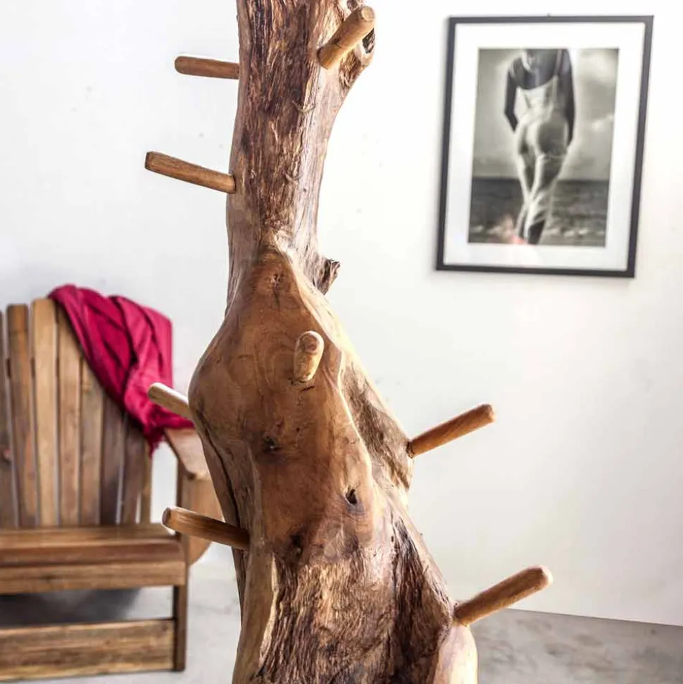 Appendiabiti da Terra con Struttura e Pioli in Teak Massello - Abete