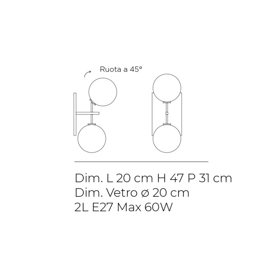 Applique a Due Lumi Piastra Verticale in Vetro e Metallo Made in Italy - Lumira