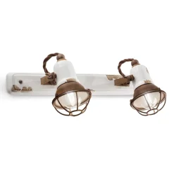 Applique a 2 Faretti Industriale Artigianale in Ferro e Ceramica - Loft