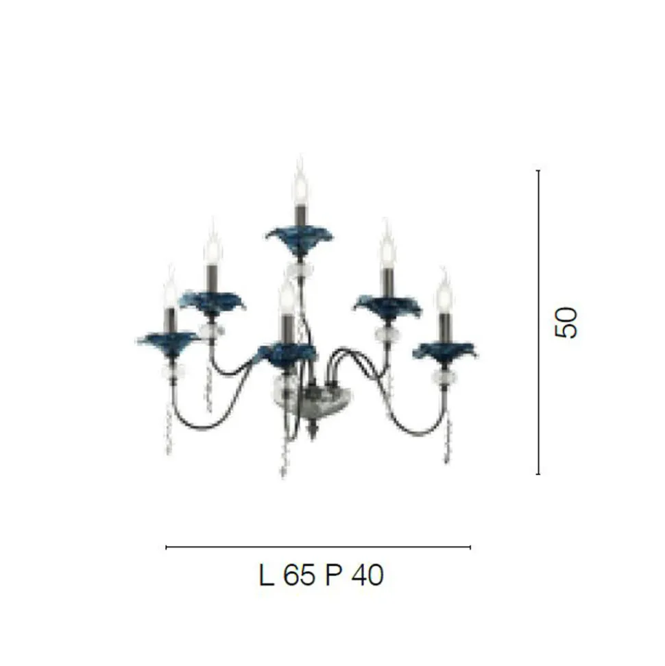 Applique a 6 Luci Classica in Vetro, Cristallo e Metallo Lusso - Flanders