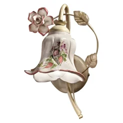 Applique a Muro in Metallo e Ceramica Decorata a Mano con Rosa - Pisa
