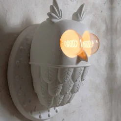 Applique a Muro 2 Luci in Ceramica Bianca Opaca Design Moderno Civetta - Gufo