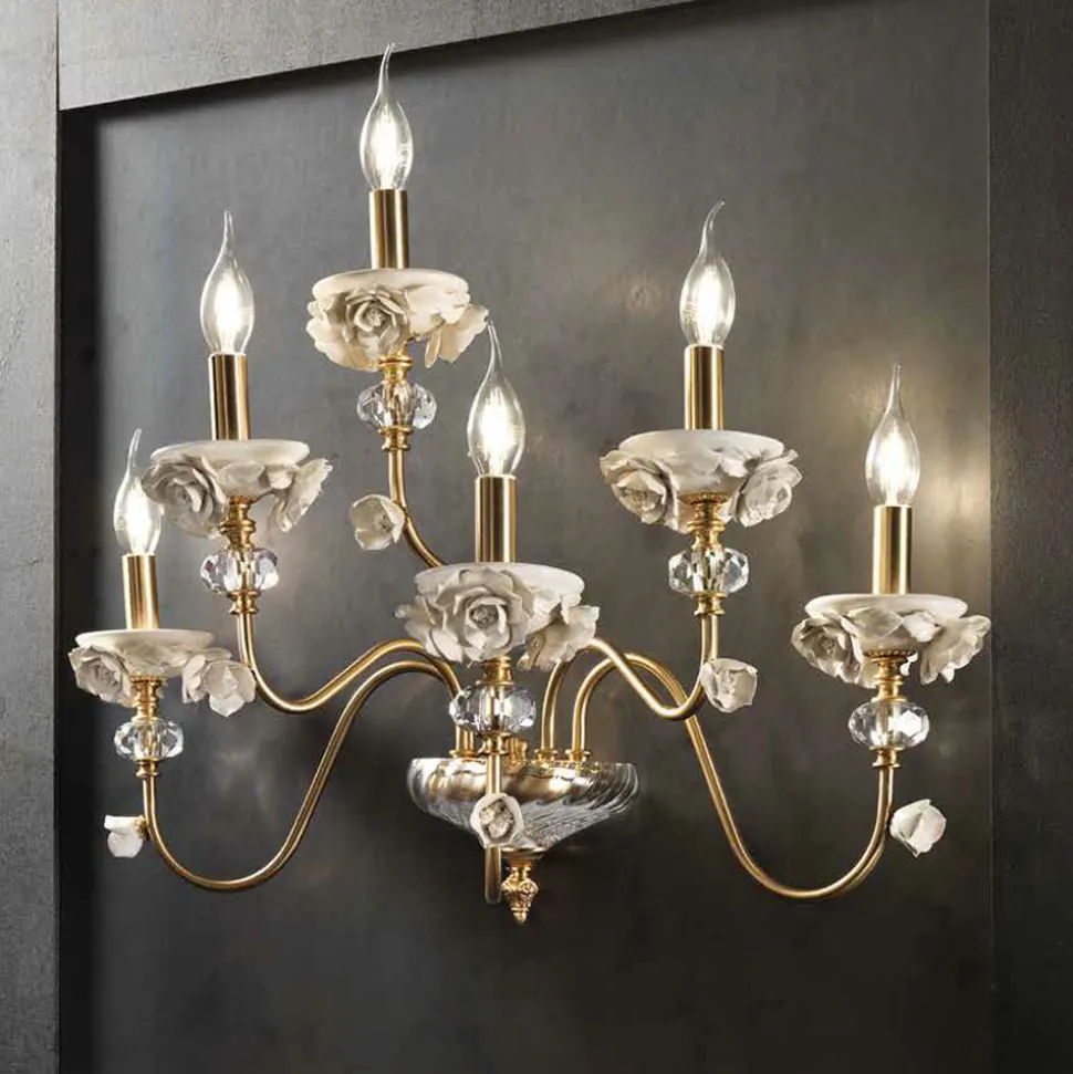 Applique Classica 6 Luci in Porcellana e Vetro Soffiato Lusso - Eteria