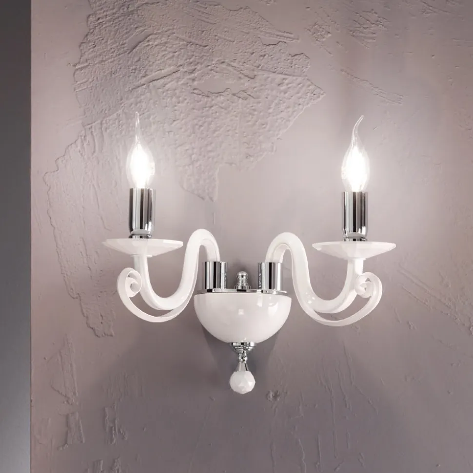 Applique Classica 2 Luci in Vetro Bianco Fatto a Mano in Italia - Malesia