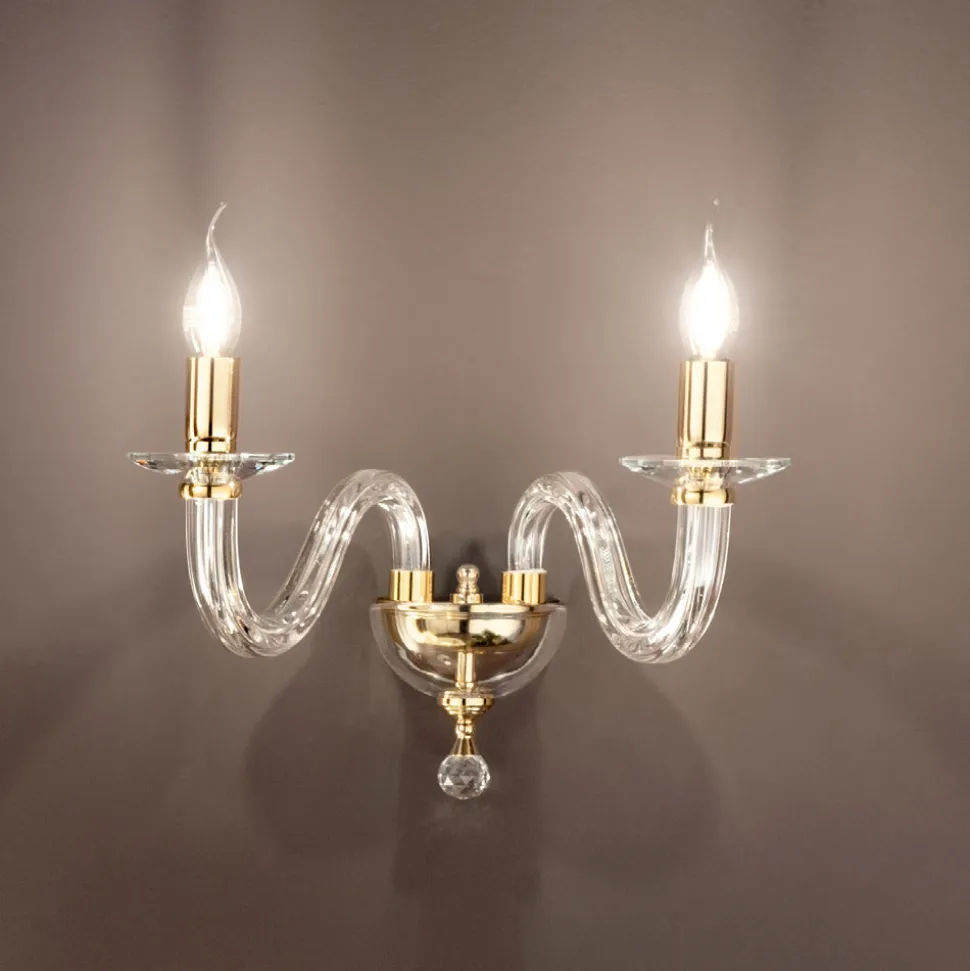Applique Classica 2 Luci Vetro Italiano Lavorato a Mano e Metallo - Rapallo