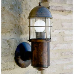 Applique da esterno in ottone e rame Attila per giardini, viali, marciapiedi