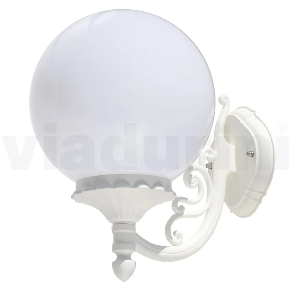 Applique da Giardino in Alluminio Bianco con Sfera Opale - Trovabianco