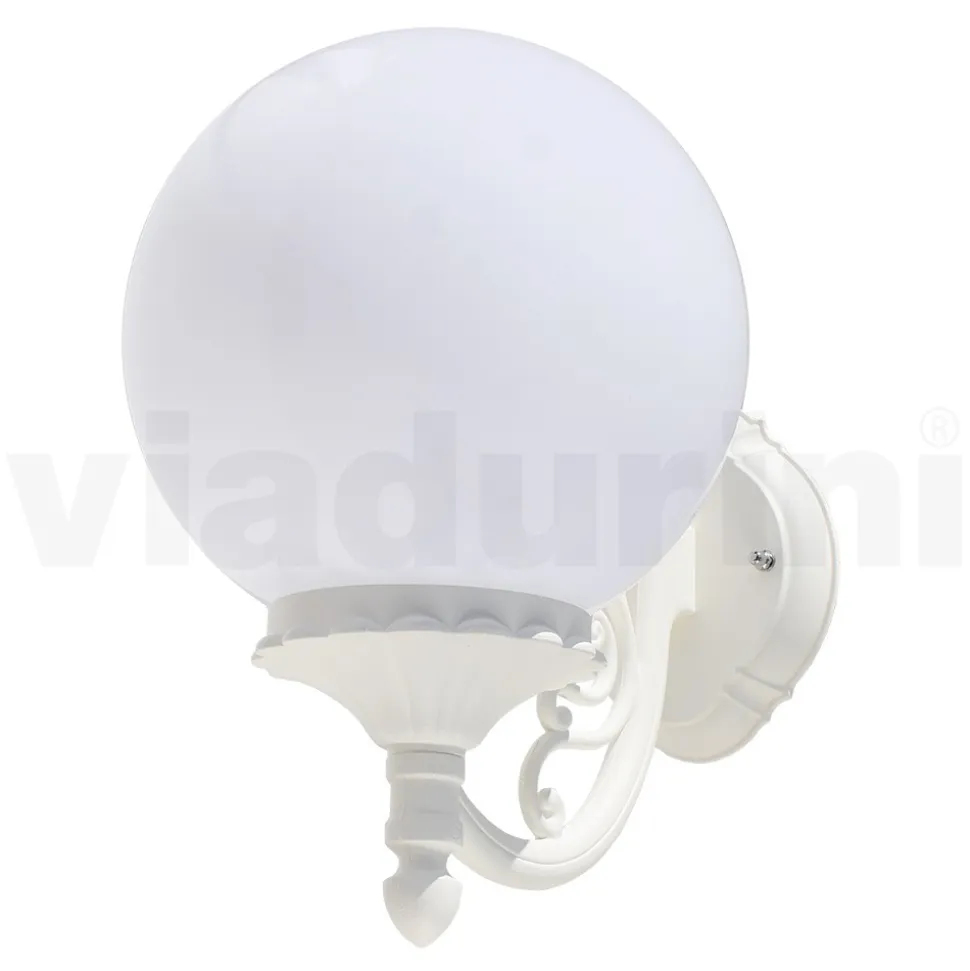 Applique da Giardino in Alluminio Bianco con Sfera Opale - Trovabianco
