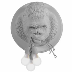 Applique da Parete a 3 Luci in Ceramica Gorilla Grigio o Bianco Design - Rillago