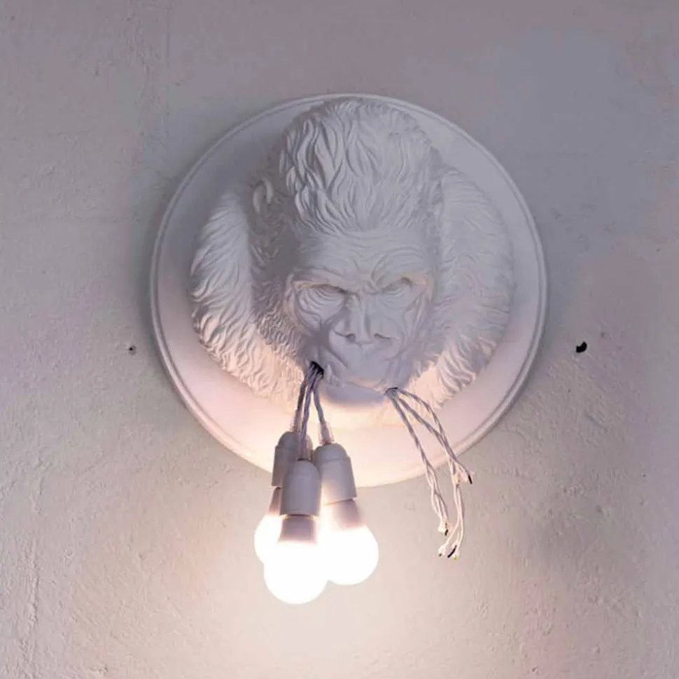 Applique da Parete a 3 Luci in Ceramica Gorilla Grigio o Bianco Design - Rillago
