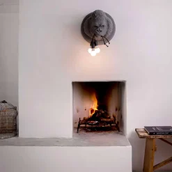 Applique da Parete a 3 Luci in Ceramica Gorilla Grigio o Bianco Design - Rillago