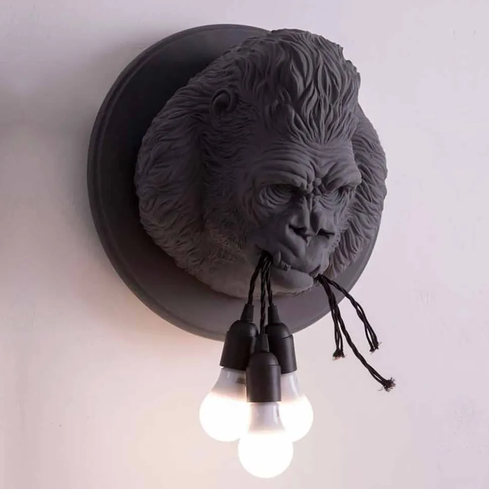 Applique da Parete a 3 Luci in Ceramica Gorilla Grigio o Bianco Design - Rillago
