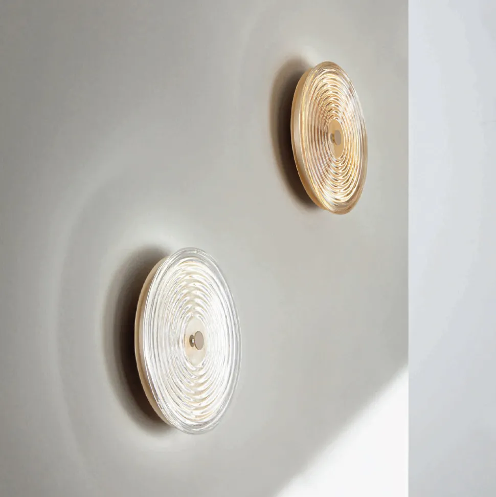 Applique in Metallo Verniciato e Vetro Decorato a Righe Concentriche - Bagolaro
