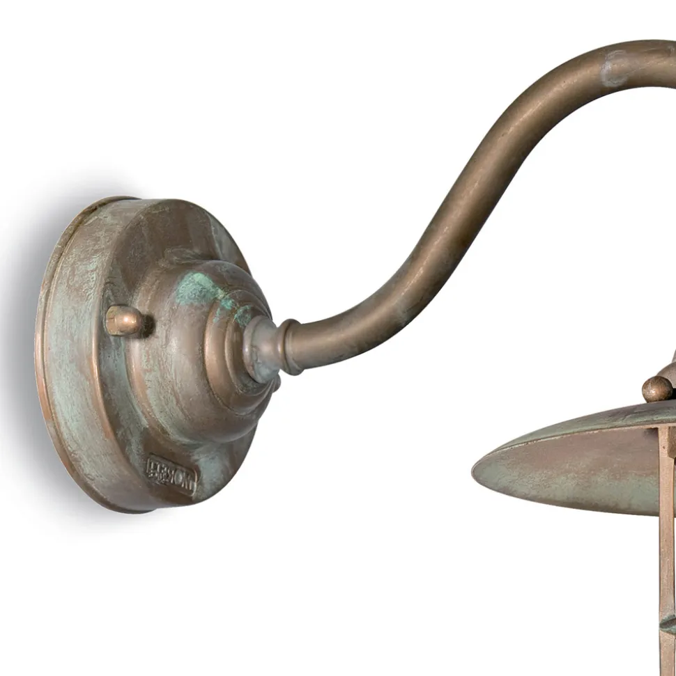 Applique in Ottone Vintage da Esterno, Vetro Opale IP44 - Elfico