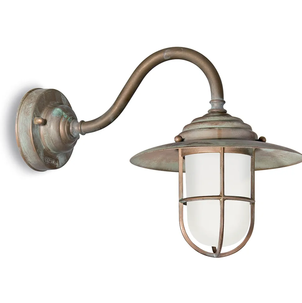 Applique in Ottone Vintage da Esterno, Vetro Opale IP44 - Elfico