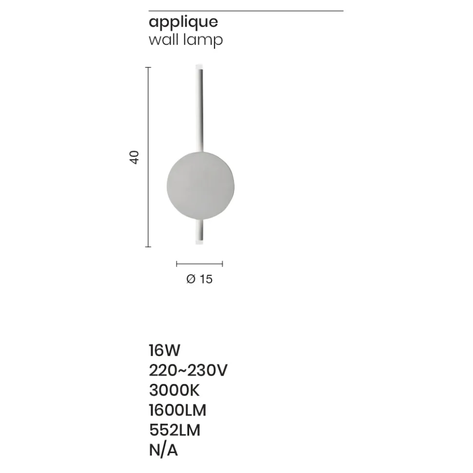 Applique LED di Design Moderno in Metallo Bianco, Nero o Oro - Lancetta