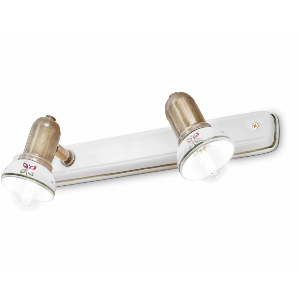 Applique Lineare a 2 Faretti in Ottone e Ceramica Dipinta a Mano - Savona