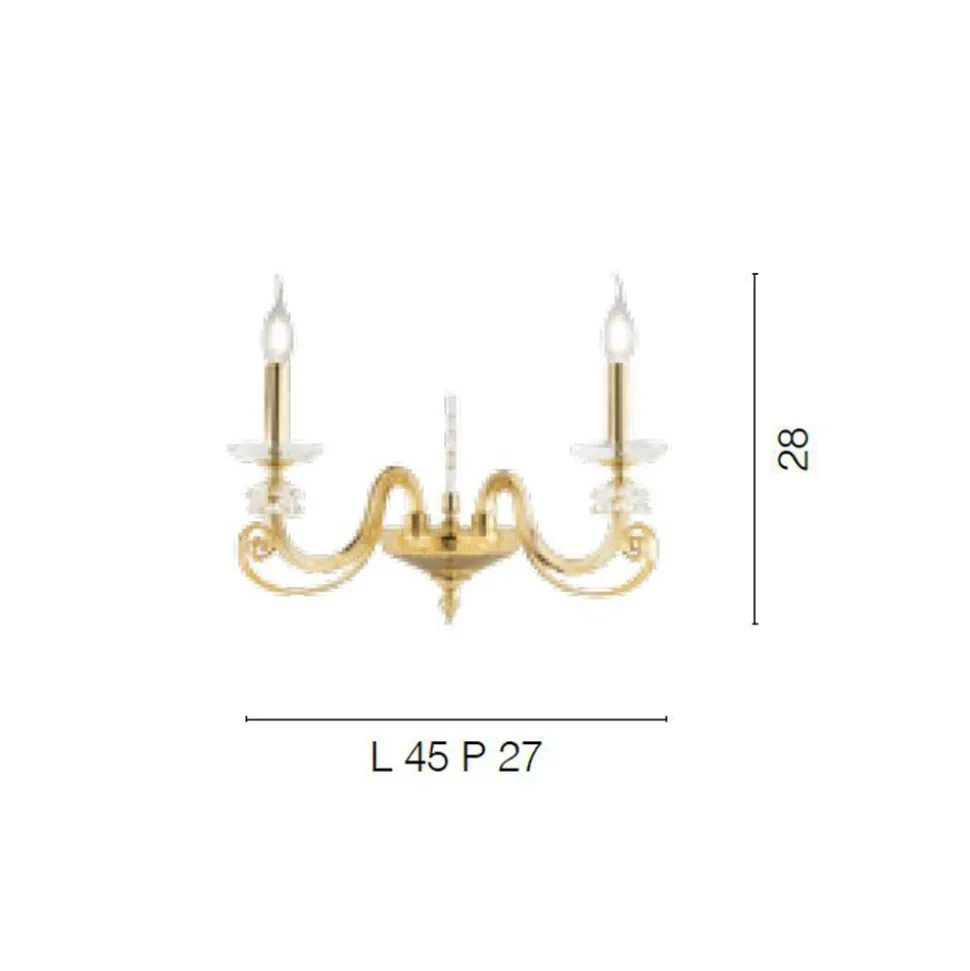 Applique 2 Luci Vetro Soffiato e Cristallo Ottico Lusso Classico - Cassea