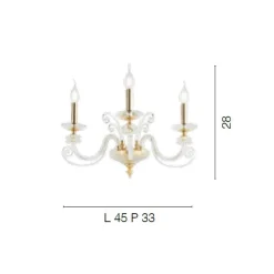 Applique 3 Luci Vetro Soffiato e Cristallo Ottico Lusso Classico - Cassea