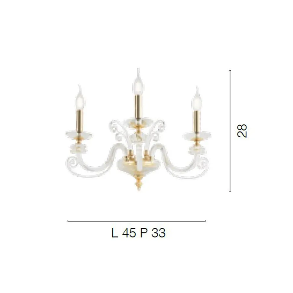 Applique 3 Luci Vetro Soffiato e Cristallo Ottico Lusso Classico - Cassea