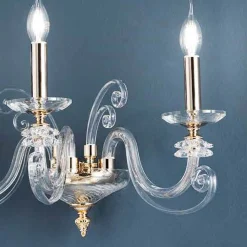 Applique 3 Luci Vetro Soffiato e Cristallo Ottico Lusso Classico - Cassea