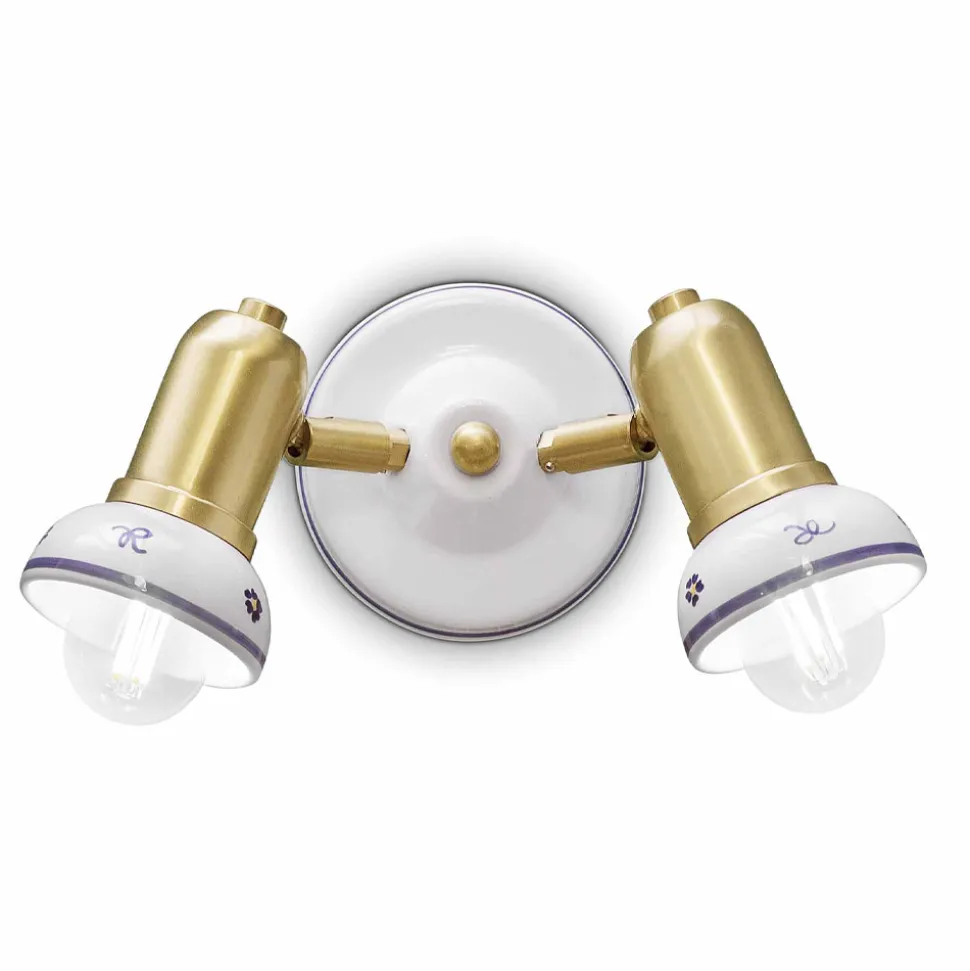 Applique Rotonda 2 Faretti in Ottone e Ceramica Dipinta a Mano - Savona