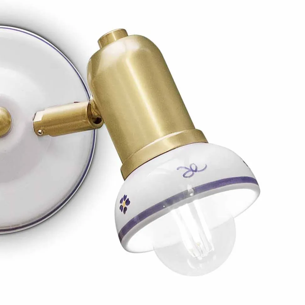 Applique Rotonda 2 Faretti in Ottone e Ceramica Dipinta a Mano - Savona