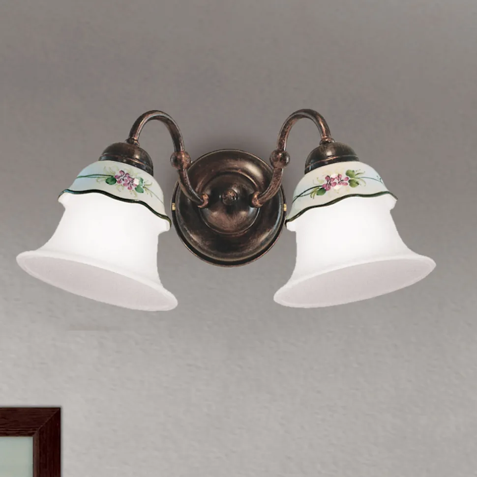 Applique Vintage Ferro, Vetro e Ceramica Decoro Dipinto a Mano - Ferrara