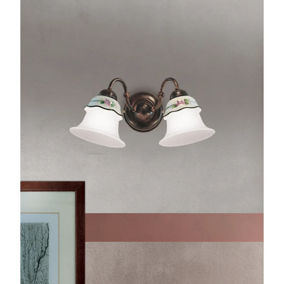 Applique Vintage Ferro, Vetro e Ceramica Decoro Dipinto a Mano - Ferrara