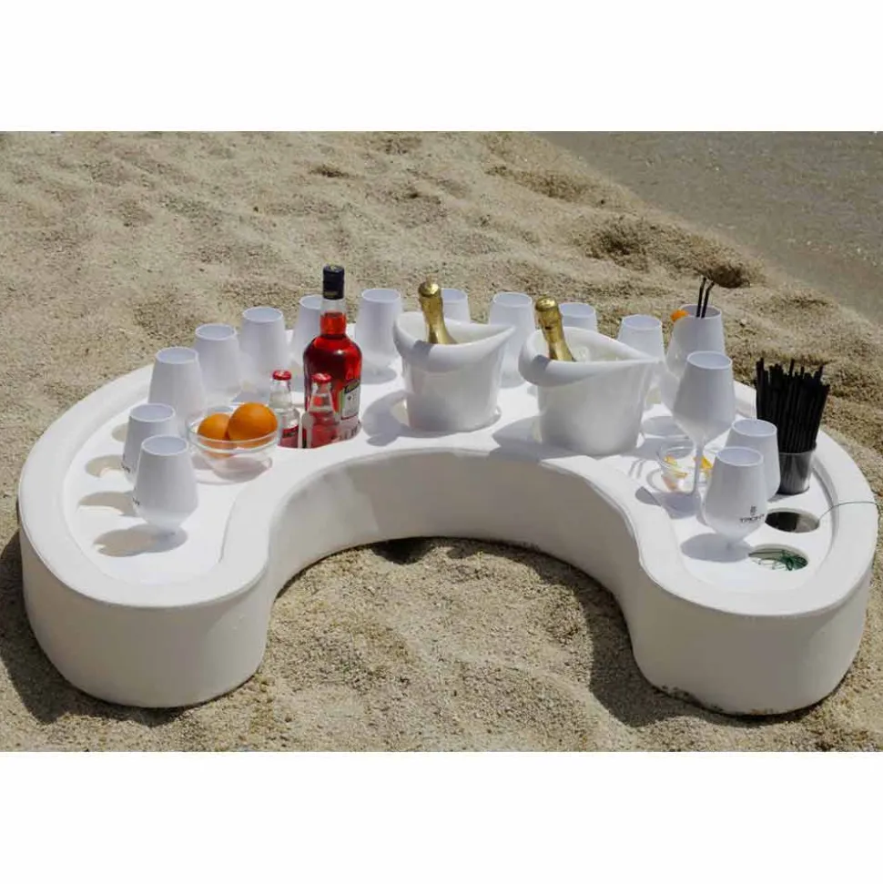 Bar galleggiante Trona in ecopelle nautica bianca e plexiglass