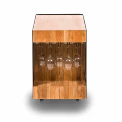 Bar Mobile Moderno su Ruote Design con Tavolo in Legno e Acciaio - Giancalliope