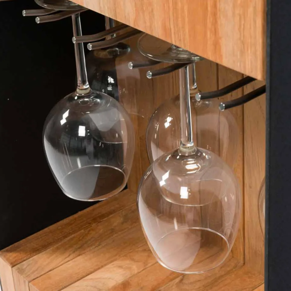 Bar Mobile Moderno su Ruote Design con Tavolo in Legno e Acciaio - Giancalliope