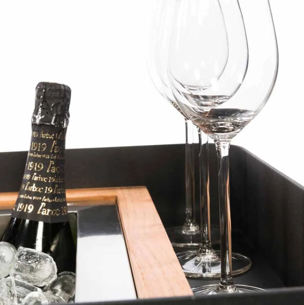 Bar Mobile Moderno su Ruote Design con Tavolo in Legno e Acciaio - Giancalliope