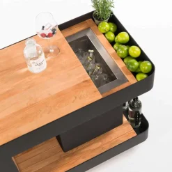 Bar Mobile Moderno su Ruote Design con Tavolo in Legno e Acciaio - Giancalliope
